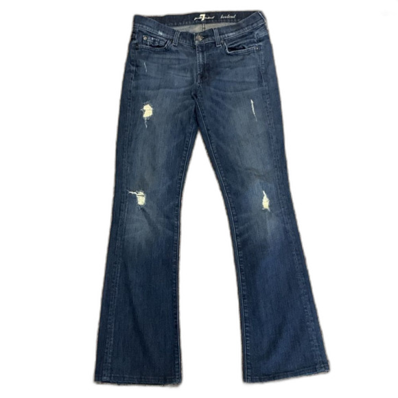 7 For All Mankind Blue Dark Wash Lower-Rise
Distressed Bootcut Jeans Size 28 - Picture 1 of 16
